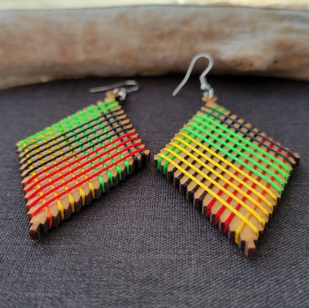 Handmade Multicolor Geometric Wooden Earrings